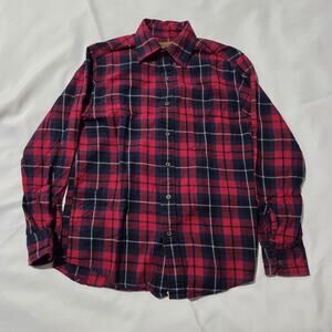 St. John's Bay Red Navy Plaid Flannel Shirt Men's Small EXCELLENT